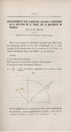 Développements sur la question relative a l'influence de la rotation de la terre sur le mouvement du pendule.