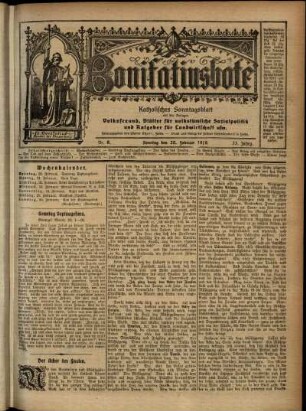 Erste Ausgabe vom Sonntag, den 20. Februar 1916.