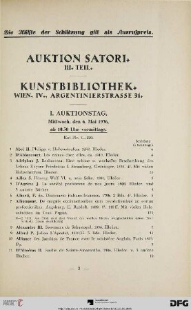 I. Auktionstag: Mittwoch, den 6. Mai 1936, ab 10.30 Uhr vormittags (Nr.1-220)