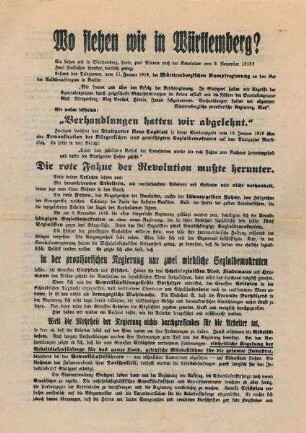 "Wo stehen wir in Württemberg?" Flugblatt der Unabhängigen Sozialdemokratie