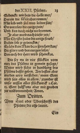 Zum Dritten. Vom Titel oder Uberschrifft des Psalms/ die also lautet.