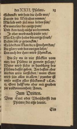 Zum Dritten. Vom Titel oder Uberschrifft des Psalms/ die also lautet.