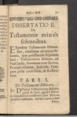 Dissertatio II.: De Testamentis minus solennibus.