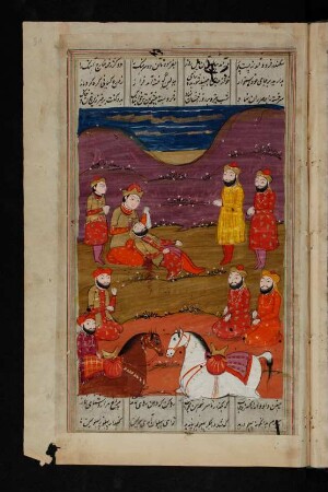 Illustration: Iskandar bei dem sterbenden Dārā