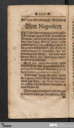 Die neun und zwantzigste Abtheilung/ Vom Negotiiren