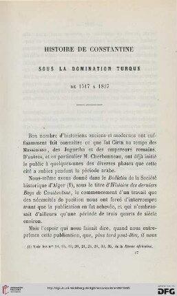 Sér. 2: Histoire de Constantine sous la domination turque : de 1517 à 1837