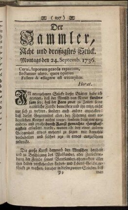 Acht und dreißigstes Stück. Montags den 24. Septemb. 1736.