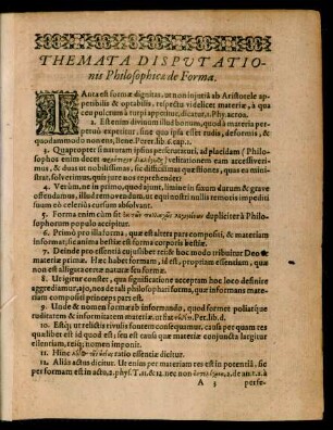 Themata Disputationis Philosophicae de Forma.