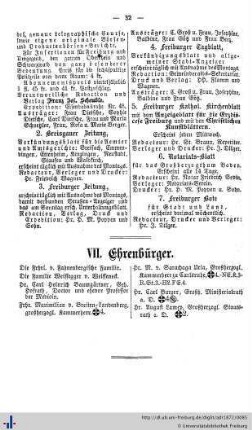 Ehrenbürger, Verzeichniß der Einwohner nach ihren Berufsgeschäften, Verzeichniß der Hauseigenthümer, Straßenverzeichniß.