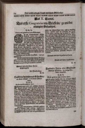 Das X. Capitel. Das erste Congratulation-Brieflein/ zu wieder erlangter Gesundheit