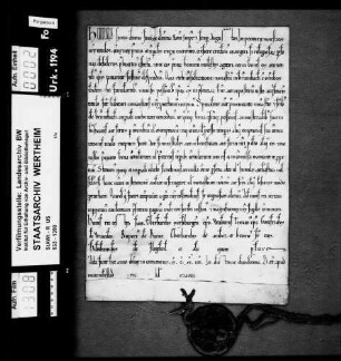 Kaiser Heinrich VI. nimmt das Kloster Bronnbach, dessen Insassen und Besitzungen, gegenwärtige und zukünftige, in seinen unmittelbaren Schutz.