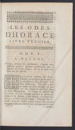 Les Odes D'Horace Livre Premier.