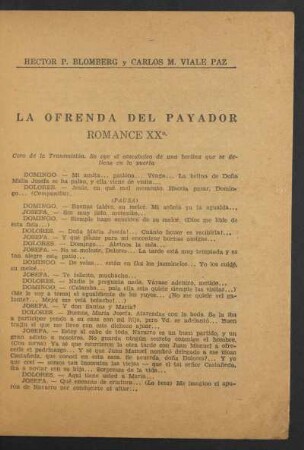 La ofrenda del payador - Romance XX°