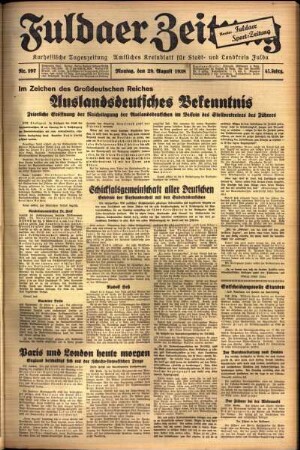 Ausgabe vom Montag, den 29. August 1938.