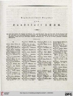 Alphabetisches Register zum Kunstblatt 1830
