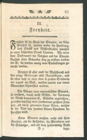 III. Freyheit.