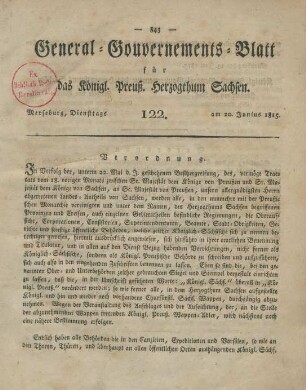 1815: General-Gouvernements-Blatt für das Königlich-Preußische Herzogthum Sachsen