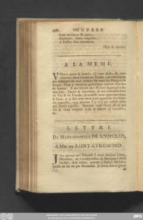 Lettre De Mademoiselle De L'Enclos, A Mr. De Saint-Evremond.