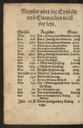 Register über die Episteln und Evangelien nach der zeyt.