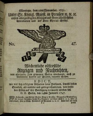 No. 47. Montags, den 22ten November, 1751.