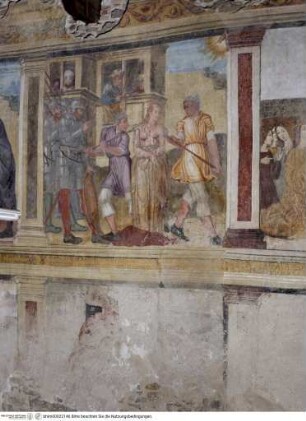 Szenen aus dem Leben der heiligen Katharina von Alexandrien, Heilige und Erzengel, Die heilige Katharina von Alexandrien wird gegeißelt