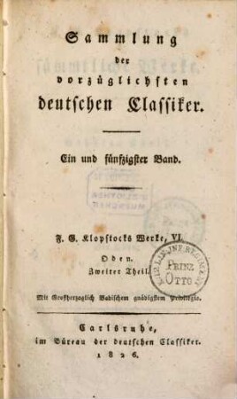 F. G. Klopstocks sämmtliche Werke. 6, Die Oden, 2