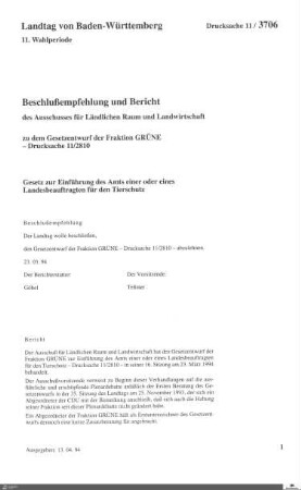 Gesetzentwurf der Grünen: Landesbeauftragter für Tierschutz