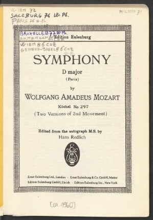 Symphony D major (Paris) : Köchel No. 297 : (Two versions of 2nd movement)