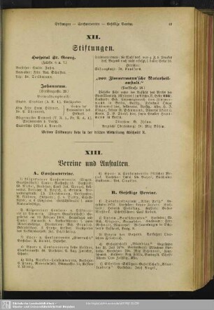 XIII. Vereine und Anstalten