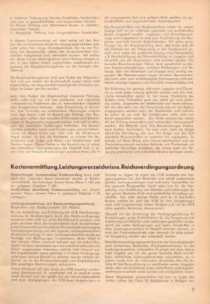 Kostenermittlung, Leistungsverzeichnisse, Reichsverdingungsordnung
