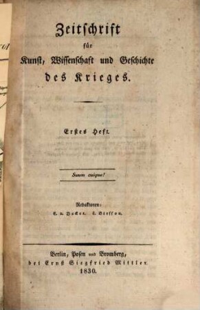 Zeitschrift für Kunst, Wissenschaft und Geschichte des Krieges, 20. 1830,1/4