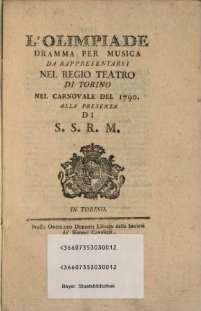 L' Olimpiade : Dramma per musica