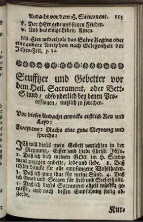 Seuffzer und Gebetter vor dem Heil. Sacrament, oder Bett-Stund / absonderlich bey denen Processionen, nutzlich zu sprechen.