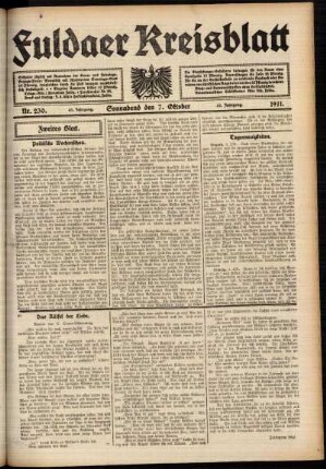 Zweite Ausgabe vom Samstag, den 07. Oktober 1911.