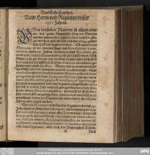 Das Erste Capittel. Vom Herrn und Regenten dieses 1595. Jahres.