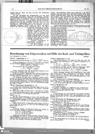 Berechnung von Zeigerwerken mit Hilfe der Rad- und Triebgrößen (Schluß)
