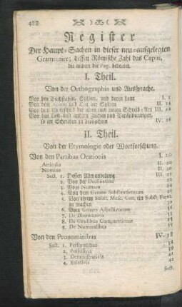 Register Der Haupt-Sachen in dieser neu-aufgelegten Grammaire; ...