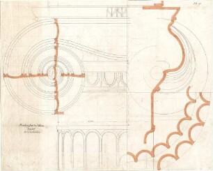 Gärtner, Friedrich von; Athen (Griechenland); Königliche Residenz (Athener Schloss) - Vorhalle - Säulenkapitell (Schnitt)