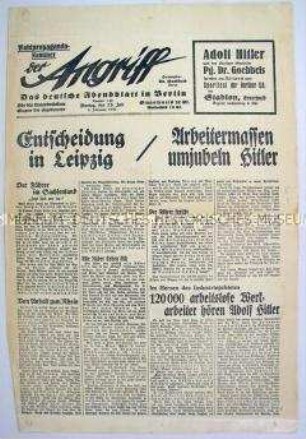 Berliner NS-Tageszeitung "Der Angriff" zum Auftritt Hitlers auf einer Wahlveranstaltung in Leipzig