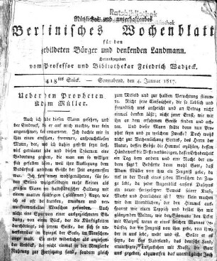 418tes Stueck, Sonnabend, den 4. Januar 1817