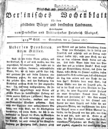 418tes Stueck, Sonnabend, den 4. Januar 1817
