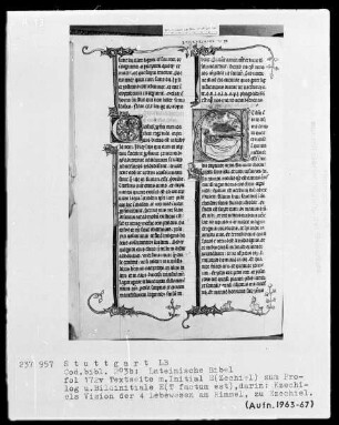 Lateinische Bibel, drei Bände — Initiale E (t factum est) mit Ezechiel, Folio 172verso
