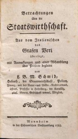 Betrachtungen über die Staatswirthschaft