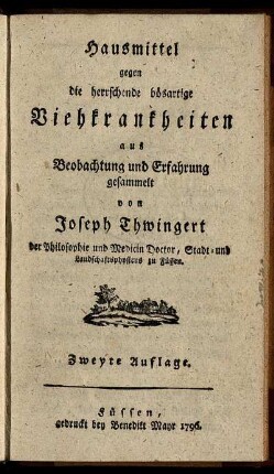 Hausmittel gegen die herrschende bösartige Viehkrankheiten