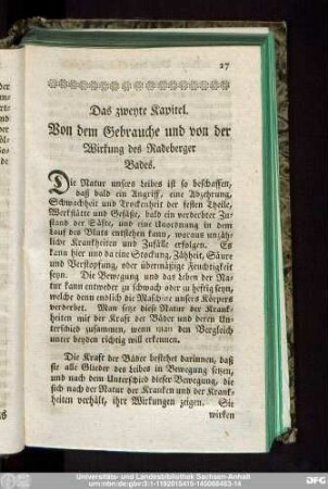 Das zweyte Kapitel. Von dem Gebrauche und von der Wirkung des Radeberger Bades.