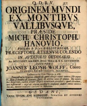 Originem mvndi ex montibvs vallibusqve