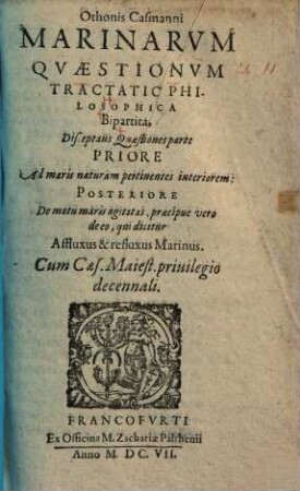 Marinarum quaestionum tractatio philosophica bipartita ...