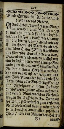 Umb Christliche Andacht/ und die Gnade des Gebets.
