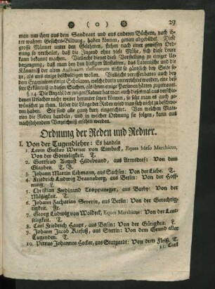 Ordnung der Reden und Redner.