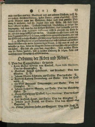 Ordnung der Reden und Redner.